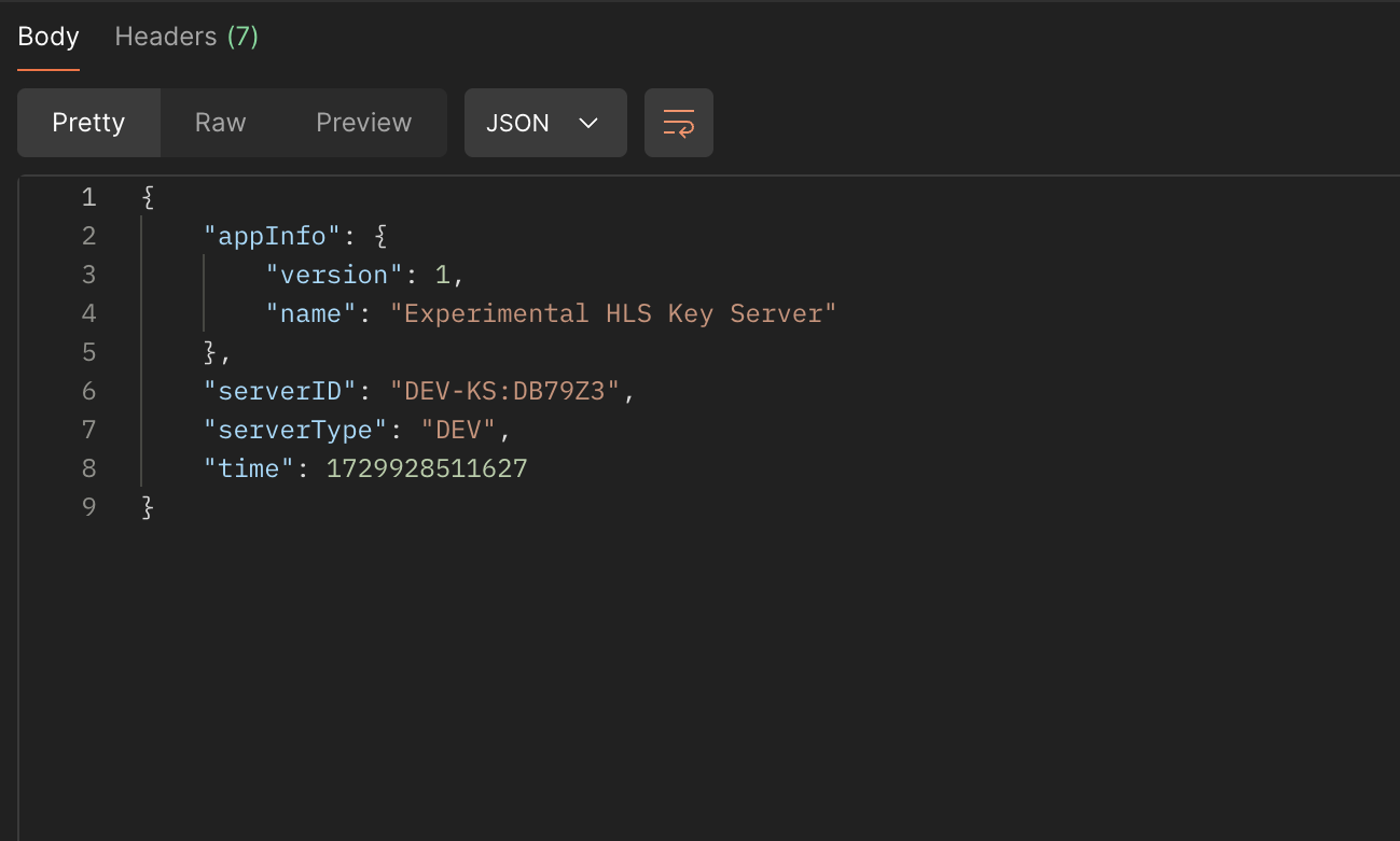 Screenshot of the API Response from the HLS Key Server